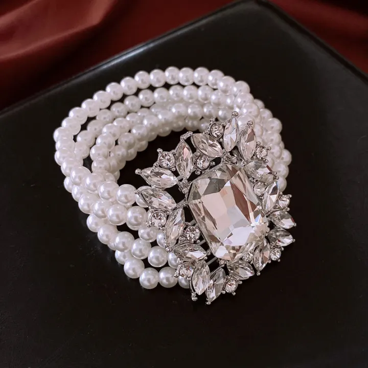 Shiny%20Big%20Square%20Zircon%20Bracelets%20Elegant%20Imitation%20Pearl%20Multi-layer%20Chain%20Bracelets%20Bangles%20for%20Women%20Party%20Wristbands%20K-%20-%20Image%202