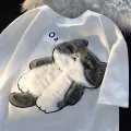 2024 Summer New Cartoon Cat Women's T-shirt Korean Simple Casual Women's Short Sleeve T-shirt Fun Sweet Cute Y2K Tops. 