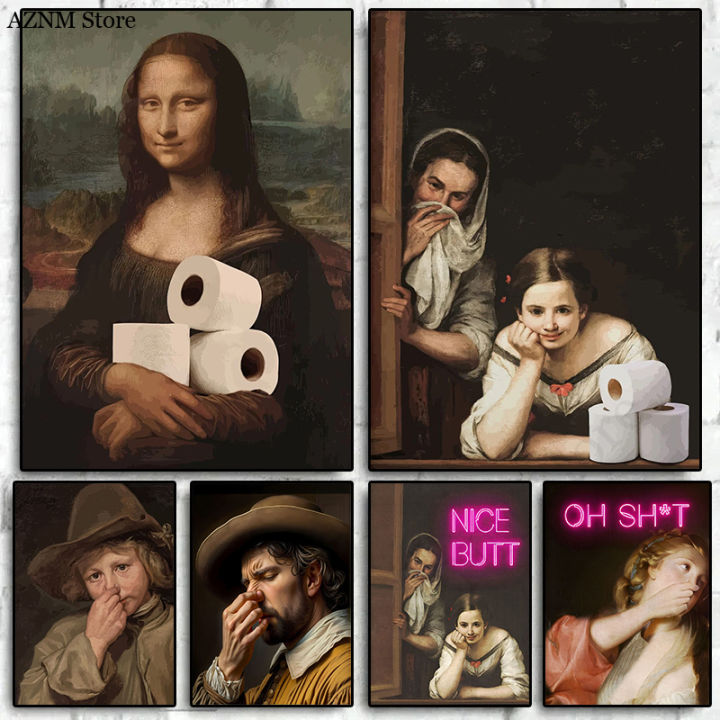 Vintage Funny Bathroom Toilet Meme Art Decor Painting Canvas Wall Art ...