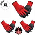 3 Pair High Quality Red Nylon Safety Hand Gloves. All Work  Protect Your Hand Safely. 