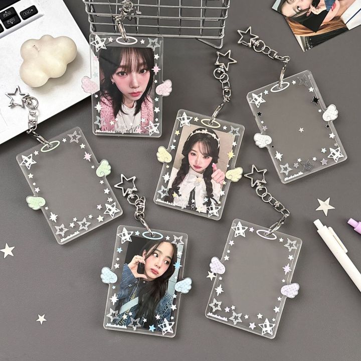 INS Fashion Simple Transparent Angel Wings 3in Card Holder Y2K Korean Girl Idol Photo Storage Card Bag Pendant Decoration 
