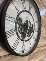 London Modern Moving Gear Wall Clock | Moving Gear Cogs Clock Black and White. 