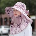 Summer Women Wide Brim Garden Work Shade Hat Face Mask No Detachable Sunhat Outdoor Breathable Fisherman Hat UV Protection .