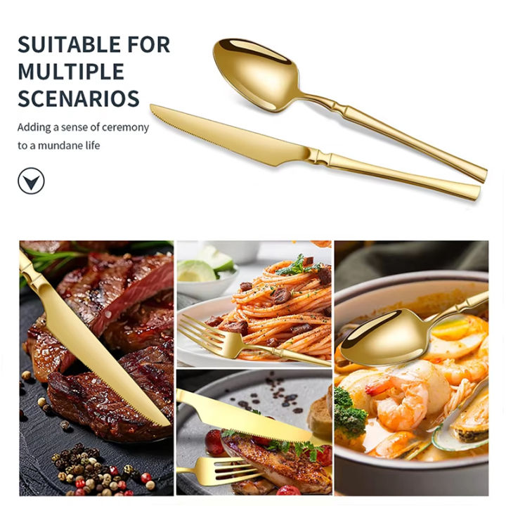 12/24/36pcs%20Stainless%20Steel%20Tableware%20Set,%20Including%20Knife%20and%20Fork,%20Luxurious%20Gold%20Waist,%20Suitable%20for%20Holiday%20Restaurants.%20-%20Image%205