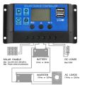 60A/50A/40A/30A/20A/10A 12V/24V Auto Solar Charge Controller PWM Controllers LCD Dual USB 5V Output Solar Panel PV Regulator. 