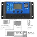 60A/50A/40A/30A/20A/10A 12V/24V Auto Solar Charge Controller PWM Controllers LCD Dual USB 5V Output Solar Panel PV Regulator. 