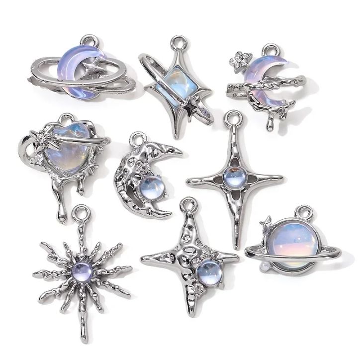 9pcs New Star Moon Enamel Charms Blue Fashion Y2K Style Pendants For Making DIY Handmade Findings Accessories Necklace Jewelry