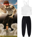 Anime Hanma Baki Set Print Shorts+Vest Performance Streetwear Beach Shorts Casual Loose Men Elastic Waist Shorts White Vest Set.