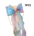 1 pcs hair rainbow bow girls hair accessory with golden chain and pearls - cute and fancy girls hair clip catcher. 