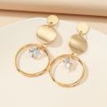 2 pieces of gold-color alloy circular pendant earrings, simple and elegant, high-end women's fashion earrings, vacation, tourism.