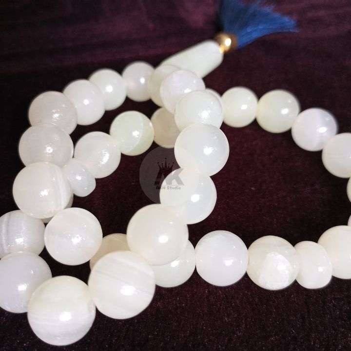 Original White Onyx Premium Tasbeeh 8-10mm Pure White Marble 33 Beads Tasbih