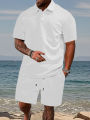 2025 Summer New Men's Casual Sportswear Polo Shirt With A Lapel, Men's Short-sleeved Shirt And Shorts, Jacquard Texture Suit.