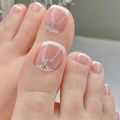 24 PCS - Red Toenails Fake Toe Nails Natural -Solid Color Square Nail USA Independence Day, Glossy Fake Toenails Press on Nails. 
