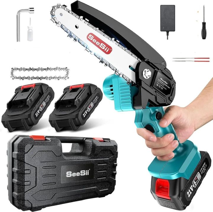 mini chainsaw Seesii Mini Chainsaw 6-inch Mini Chainsaw Cordless Tool Set 2×21V battery