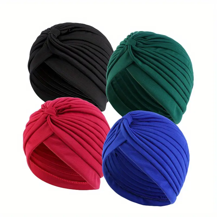4pcs/set%20Solid%20Color%20Turban%20Cap%20Elastic%20Bonnet%20Head%20Scarf%20Women%20Chemo%20Hats%20Casual%20Pleated%20Head%20Wrap%20-%20Image%204