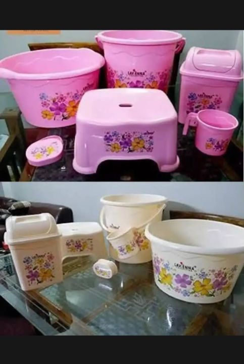 6piece plastic bathroom set / best washroom set for use / available in 3 diffrent colour beige blue pink / pure high quality plastic/
