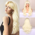 Blonde synthetic wig with straight bangs Ladies Cosplay wig High temperature silk wig set with big waves and long curly hair. 