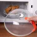 Microwave Food Splash Guard High Temperature Resistant Food Heating Cover with Steam Vent and Handle Transparent Plate Cover. 
