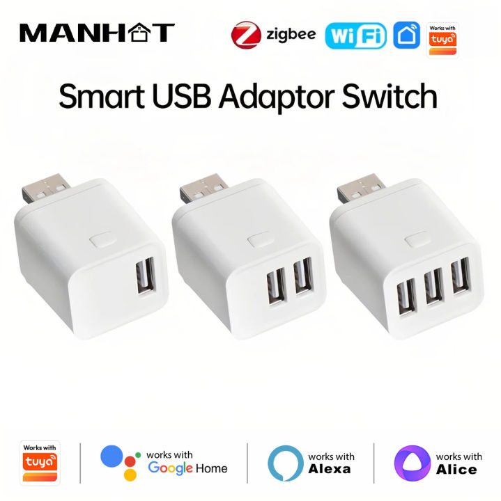 Work With Tuya WiFi/Zigbee Smart Micro 1 2 3 USB Adaptor Switch 5V Mini USB Power Adaptor Plug for Alexa Yandex Alice