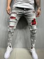 Men Biker Slim Elastic Denim Cargo Pants Joggers High Quality Hole European and American Fashion Streetwear Ripped Skinny Jeans. 