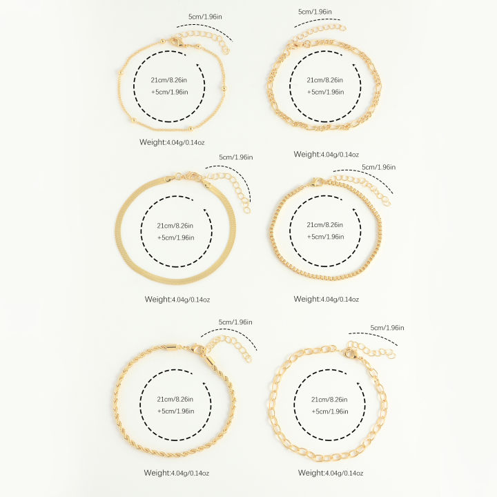Multi-piece%20Set%20Bohemian%20Vacation%20&%20Simple%20Style%20Stackable%20Vegan%20Chain%20for%20Women%20Summer%20Anklet%20Plated%2018K%20gold%20Silver%20hypoallerg%20-%20Image%204