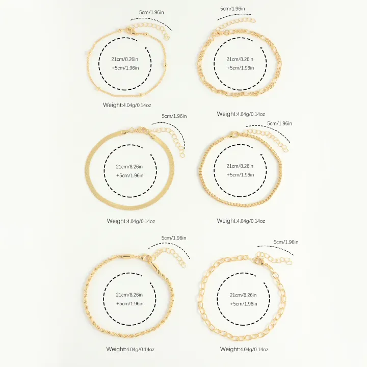 Multi-piece%20Set%20Bohemian%20Vacation%20&%20Simple%20Style%20Stackable%20Vegan%20Chain%20for%20Women%20Summer%20Anklet%20Plated%2018K%20gold%20Silver%20hypoallerg%20-%20Image%204