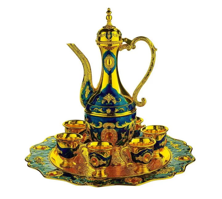 Vintage%20Turkish%20Coffee%20Pot%20with%206%20Coffee%20Cups,%20Metal%20Turkish%20Tea%20Set%20Including%20Craft%20Tea%20Tray%20Teapot%20and%20Tea%20Cups%20for%20Wedding%20Gift%20-%20Image%202