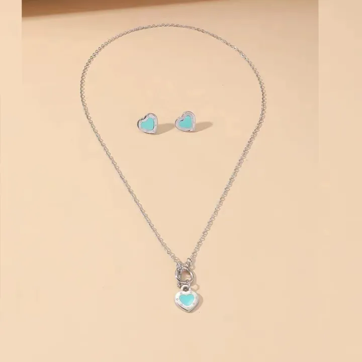 Fashion%20Blue%20Heart%20%20OT%20Buckle%20Necklace%20Tiny%20Stud%20Earrings%20Set%20Women's%20Charming%20Delicate%20Silver%20Color%20Jewelry%20-%20Image%202