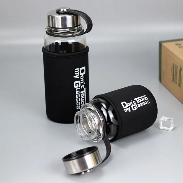 Portable Glass Water Bottle with Protective Bag, 1000ml/  Sports Outdoor Water Bottles