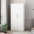 2 Doors Wardrobe Cabinet with one Drawer Large Armoire Cabinet Clothing Storage Organizer for Bedroom. Home Decor. 