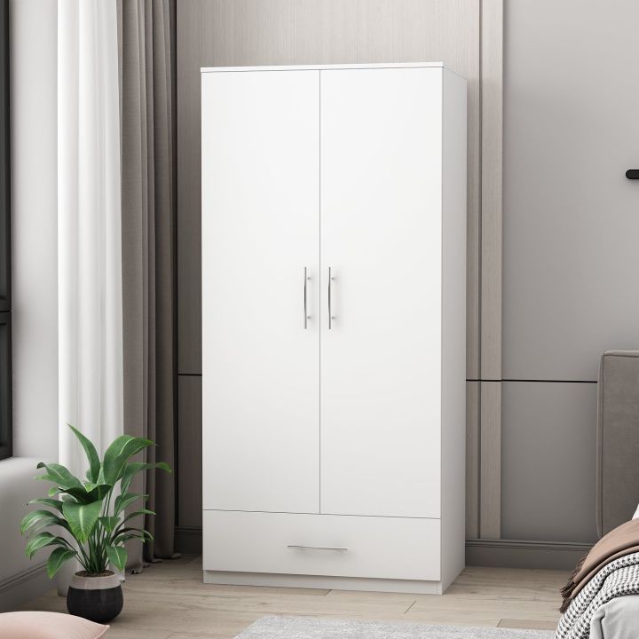 2 Doors Wardrobe with one Drawer Large Armoire Clothing