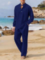 Summer Men's Casual Two Pieces Daily Outdoor Travel Basic Breathable Shirt Solid Pants Suit Male Beach Tracksuits Set.
