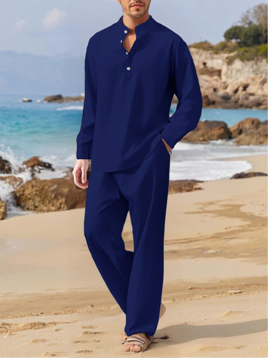 Summer%20Men's%20Casual%20Two%20Pieces%20Daily%20Outdoor%20Travel%20Basic%20Breathable%20Shirt%20Solid%20Pants%20Suit%20Male%20Beach%20Tracksuits%20Set%20-%20Image%206