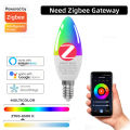 E14 Smart Wifi Led Candle Light Bulb Zigbee 3.0 RGB Colorful Led Lamps 5W Works With Alexa Google Home Smartthings Voice Control. 