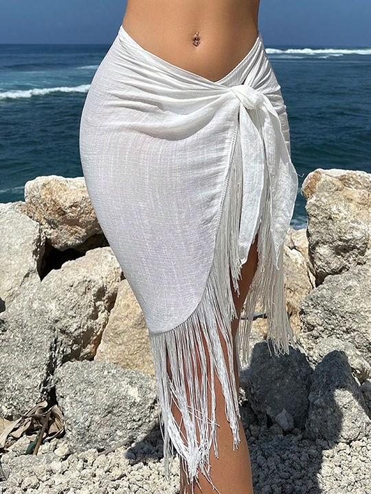 Women's%20Irregular%20Sarong%20Skirt%20Beachwear%20Cover%20Ups%20Tassels%20Design%20High%20Waist%20Smock%20Sunscreen%20Cover%20Ups%20Skirt%20Beach%20Wrap%20Bikini%20-%20Image%204