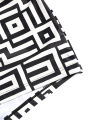 Women's Beach Summer Geometric Print Three-Piece Swimsuit Set with Long Sleeve Beach Cover-Up, Polyester Knit Fabric with Elasta.