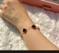 Vintage Black Clover Bracelet With 5 Clover Double Sided Stainless Steel Chain Bracelet. 