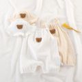 Newborn Baby Summer Thin Bodysuit Girls Sleeveless Suspenders Romper Suit Boys Cute Embroidery Cartoon Pajamas + Hat 2 Piece Set. 