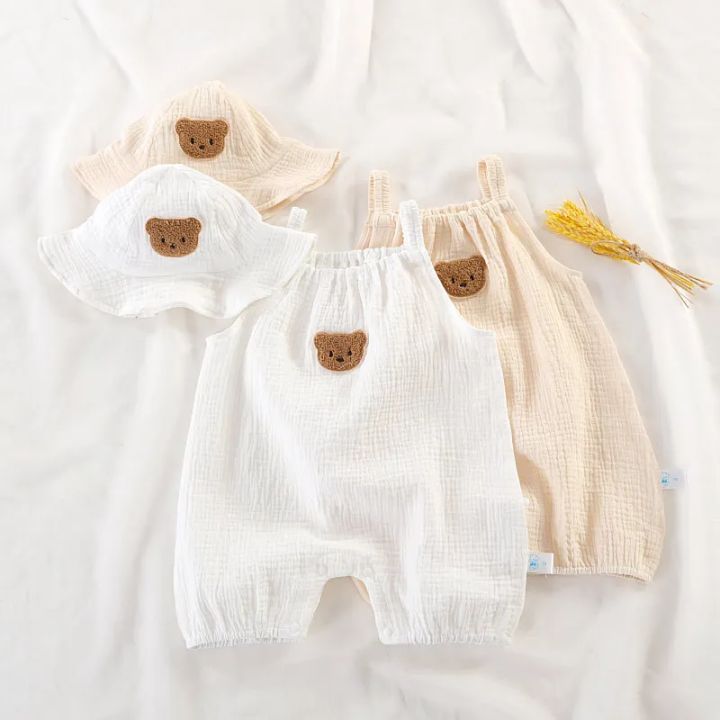 Newborn%20Baby%20Summer%20Thin%20Bodysuit%20Girls%20Sleeveless%20Suspenders%20Romper%20Suit%20Boys%20Cute%20Embroidery%20Cartoon%20Pajamas%20+%20Hat%202%20Piece%20Set%20-%20Image%205