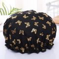 Waterproof Shower Cap Hot Stamping Printed Polyester Cotton Bath Cap Double Layer for Women Shower Bath Washing Hair. 