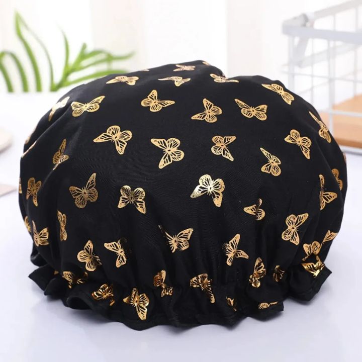 Waterproof%20Shower%20Cap%20Hot%20Stamping%20Printed%20Polyester%20Cotton%20Bath%20Cap%20Double%20Layer%20for%20Women%20Shower%20Bath%20Washing%20Hair%20-%20Image%202