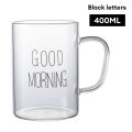 Good Morning Glass Mug Coffee Milk Breakfast Cup Tumbler with Handle Transparent Drinkware Household  for Children Set. 