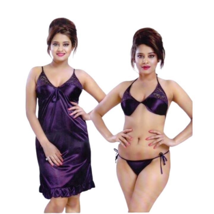Ladies Nighty for women 3 part Purple
