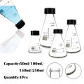 50-250ml Borosilicate Glass Erlenmeyer Flask with Black Screw Cap, Lab Conical Triangle Flask for Chemistry Experiment. 