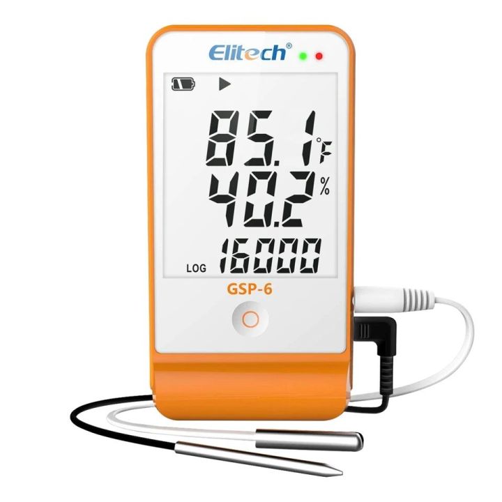 Elitech GSP-6 Digital Temperature And Humidity Data Logger Detachable Dual Probes -40℉ To 158℉ Max Accuracy Up To ±0.6℉ Audio Alarm Calibration Certificate Max/Min Value Display