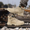 Men Steel Toe Safety Work Boots Anti-smash Puncture Proof Kevlar Midsole Waterproof Lightweight Industrial Shoes Rotary Buckle.