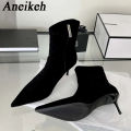 Aneikeh Autumn Winter Pointed Toe Ankle Boots Designer Vintage Thin Low Heel Women Shoes Short Modern Botas Zapatos De Mujer.