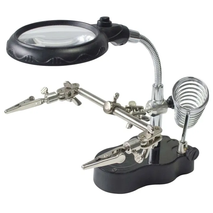 2.5X-5XLED Light Helping Hands Magnifier Soldering Station, Magnifying Glass Stand with Auxiliary Clamp and Alligator Clips