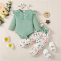 3PCS Baby Girl Clothes Set Long Sleeve Romper Top+Flowers Pant+Headband Spring&Autumn Lovely Outfit for Toddler Girl 0-18 Months. 