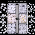 Hot Selling 6 Grids Macaron 3D Resin Five-petal Flowers Nail Art Deaoration Mixed Small Nail Ball/Crystal/Flamer Accessories.